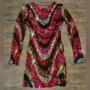 B Darlin Sequin Open Back Dress